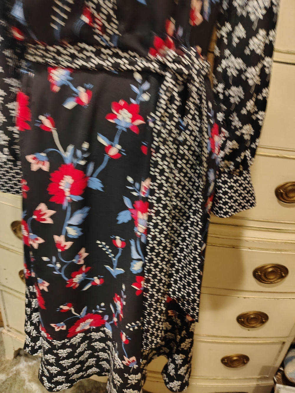 Talbots Black Midi Dress with Red & Blue Floral Print - Picture 10 of 16